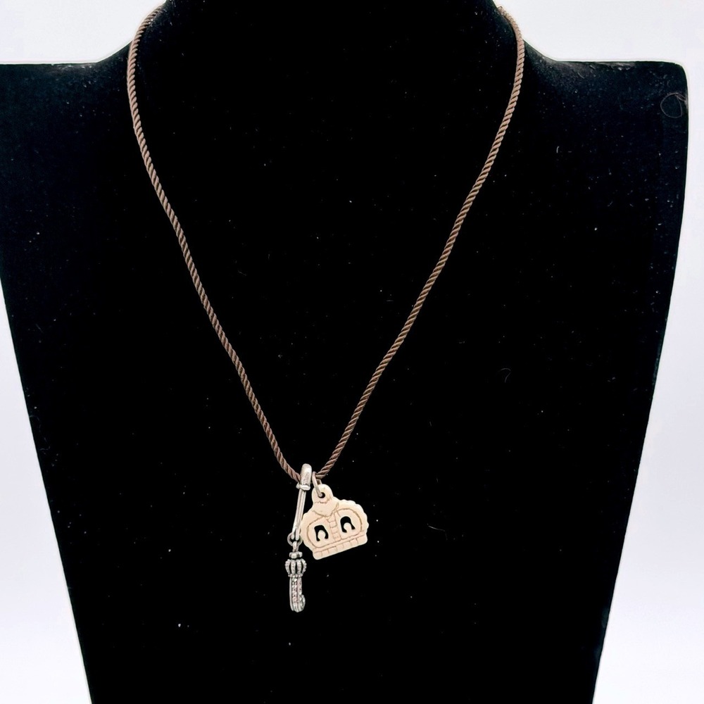 Juicy Couture Crown and Pave Initial J Charm Cord Necklace Brown Silver Gold